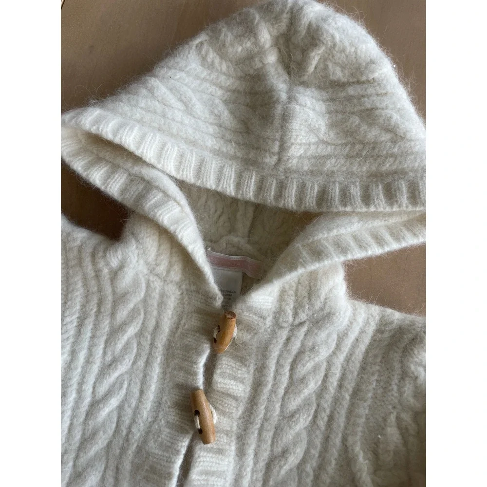 Janie And Jack Lambswool Angora Rabbit Hair Nylon Baby Hooded Cable Knit Coat